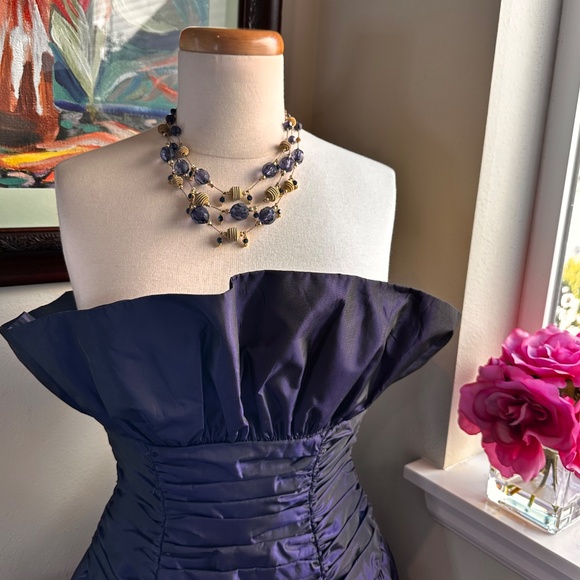 3 Strand Navy/ Smokey Violet Glass Bead and Gold Bead Necklace - Picture 2 of 6